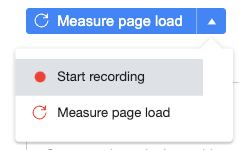 Dropdown below blue “Measure page load” button with 2 options: “Start recording” and “Measure page load”