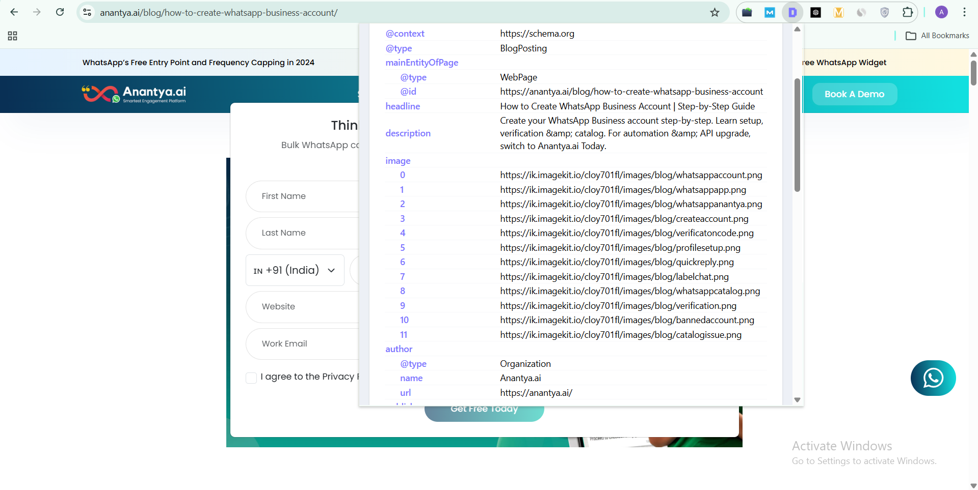 Schema markup Schema markup of anantya.ai