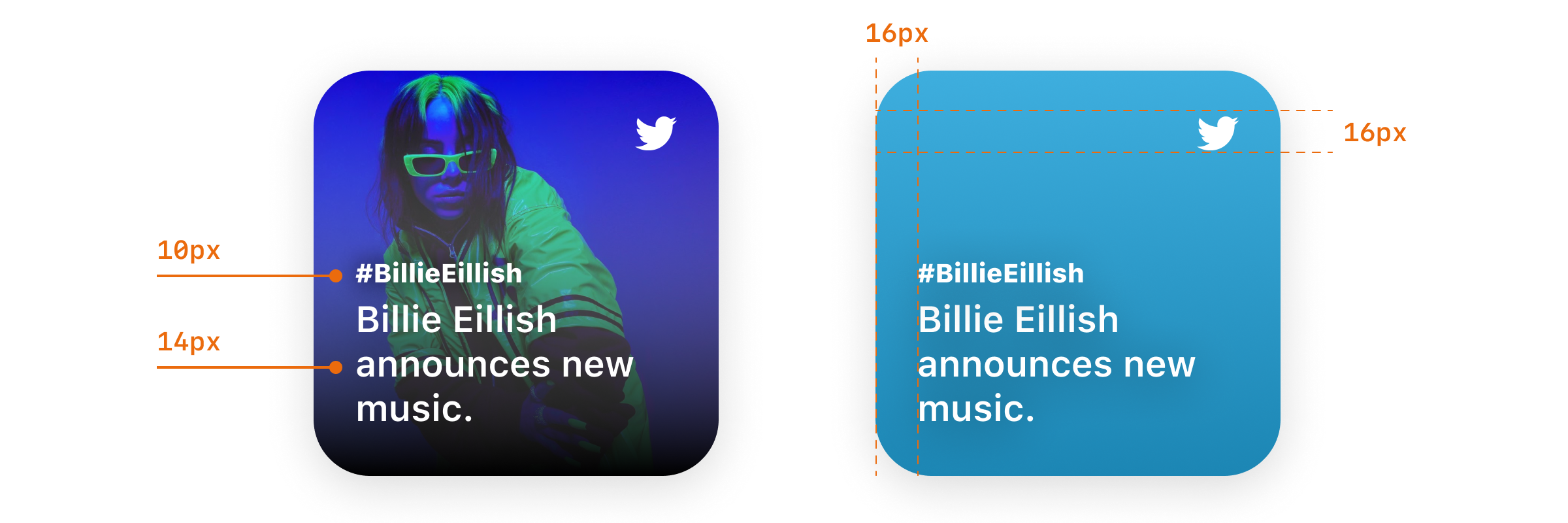 A widget with rich images as background and another with a blue gradient
