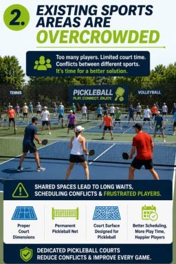 Existing outdoor pickleball court Areas Are Overcrowded