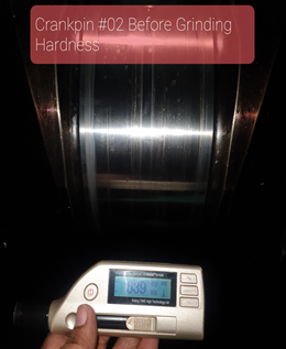 Hardness check of crankpin no. 02 before grinding
