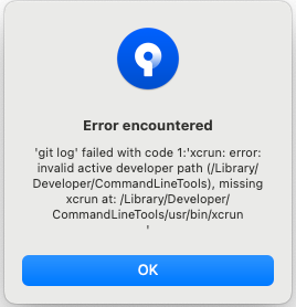 git log' failed with code 1:'xcrun: error: invalid active developer path (/Library/Developer/CommandLineTools), missing xcrun at: /Library/Developer /CommandLineTools/usr/bin/xcrun ' error handling - 彼得潘的Swift iOS App 開發教室- Git Log' Failed With Code 1:'Xcrun: Error: Invalid Active Developer Path (/Library/Developer/Commandlinetools), Missing Xcrun At: /Library/Developer /Commandlinetools/Usr/Bin/Xcrun ' Error Handling - 彼得潘的Swift Ios App 開發教室-