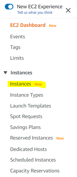 Screen showing where ‘instances’ is located