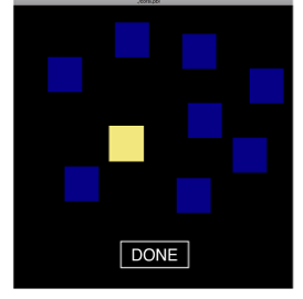 Fig 1. a) a computer mock-up simulation of where Humm is thought to stimulate; b) the reverse Corsi block-tapping task