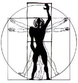 An overlay of Le Corbusier’s Modulor and the Vitruvian Man, merging modern architectural proportion with classical human geometry.
