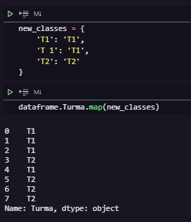 Como ‘T 1’ e ‘T1’ representam a mesma coisa, renomeamos as classes de forma que ‘T 1’ e ‘T1’ sejam unificados em uma única classe.