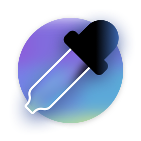 A large color picker sits on a purple — blue — green circle