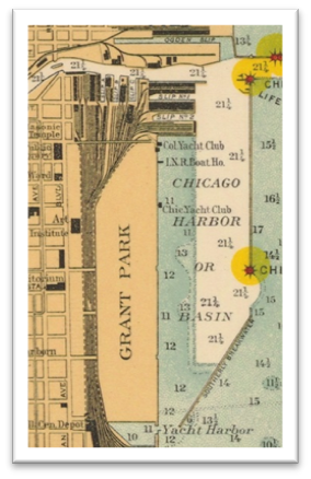 Harita 4.5.1: Grant Park Deniz Haritalarının Bölümleri Kaynak: Lyle.(2014). History of Grant Park, 1915–1930. https://www.chipublib.org/blogs/post/history-of-grant-park-1915-1930/