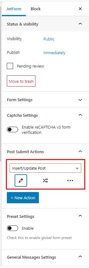 Set up post submit action
