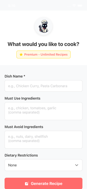 The main page of My Head Chef