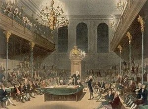 The House of Commons in Wilberforce’s day by Augustus Pugin and Thomas Rowlandson (1808–1811). Image: Wikipedia