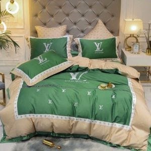 Louis Vuitton Gold Logo Brand Bedding Set Home Decor Bedspread