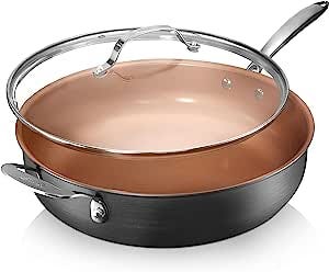 SENSARTE 12 Inch Nonstick Deep Frying Pan,5Qt Non Stick Saute Pan with Lid, Large