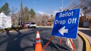 A ballot drop off sign in Fort Collins during 2023 elections, Photo by Eric Larson, The Coloradoan.