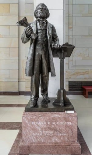 Frederick Douglass, by Steven Weitzman (2013), stands in Emancipation Hall, U.S. Capitol Visitor Center, honoring his legacy (Weitzman).