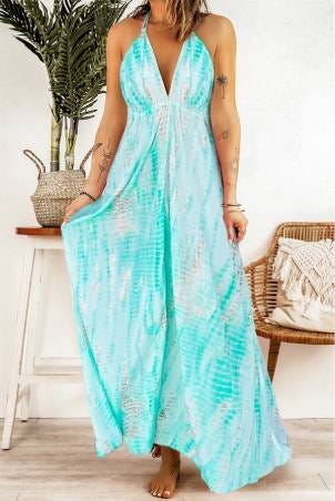 Radiant Vibes: Tie-Dye Halter Neck Maxi Dress for Effortless Style ...