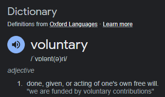 Dictionary definition of voluntary