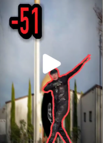 AI-animation of the Christchurch attack perpetrator dancing with the Al-Noor Mosque in the background. “-51” is a coded reference to the 51 victims of the attack.