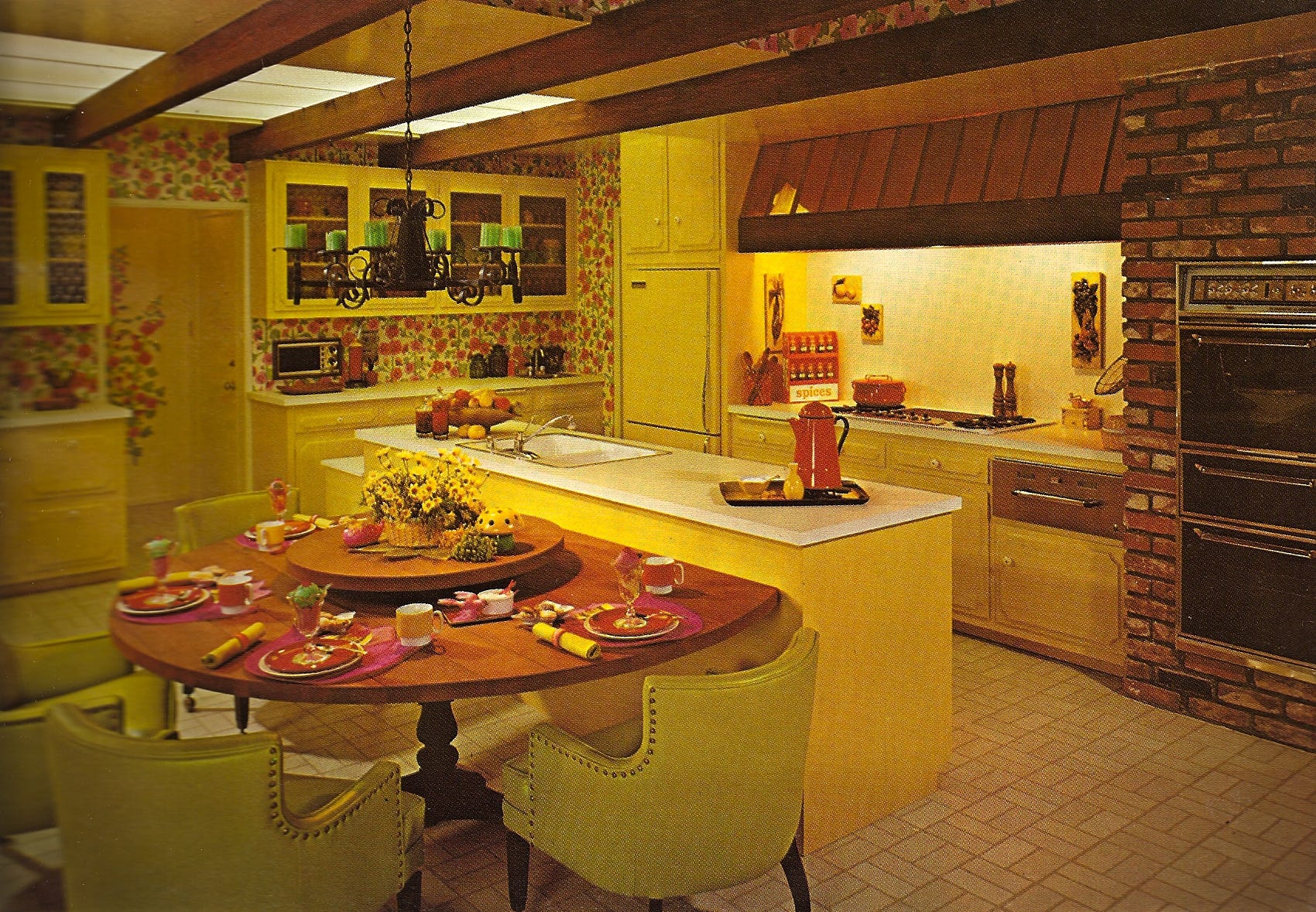 Retro kitchen colors like harvest gold, avocado, poppy and orange