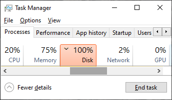 Task manager shows 100% disk usage | by Sparisoma Viridi | Medium