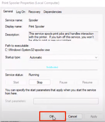 Tick the OK option on the Print Spooler window