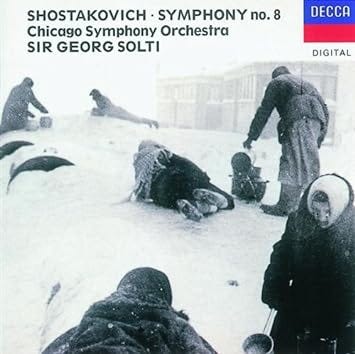 Russians in a cold winter maybe circa 1920 variously lying or standing in snow in balck and white on the cover of Shostakovich Symphony Number 8 published by Decca 1989.