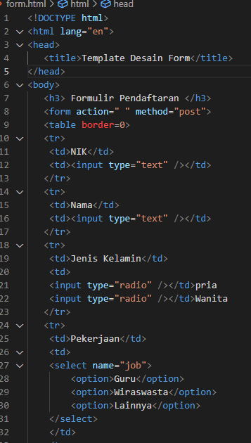 CARA MEMBUAT FORM DENGAN HTML DI VISUAL STUDIO CODE - Putri wulan sari ...