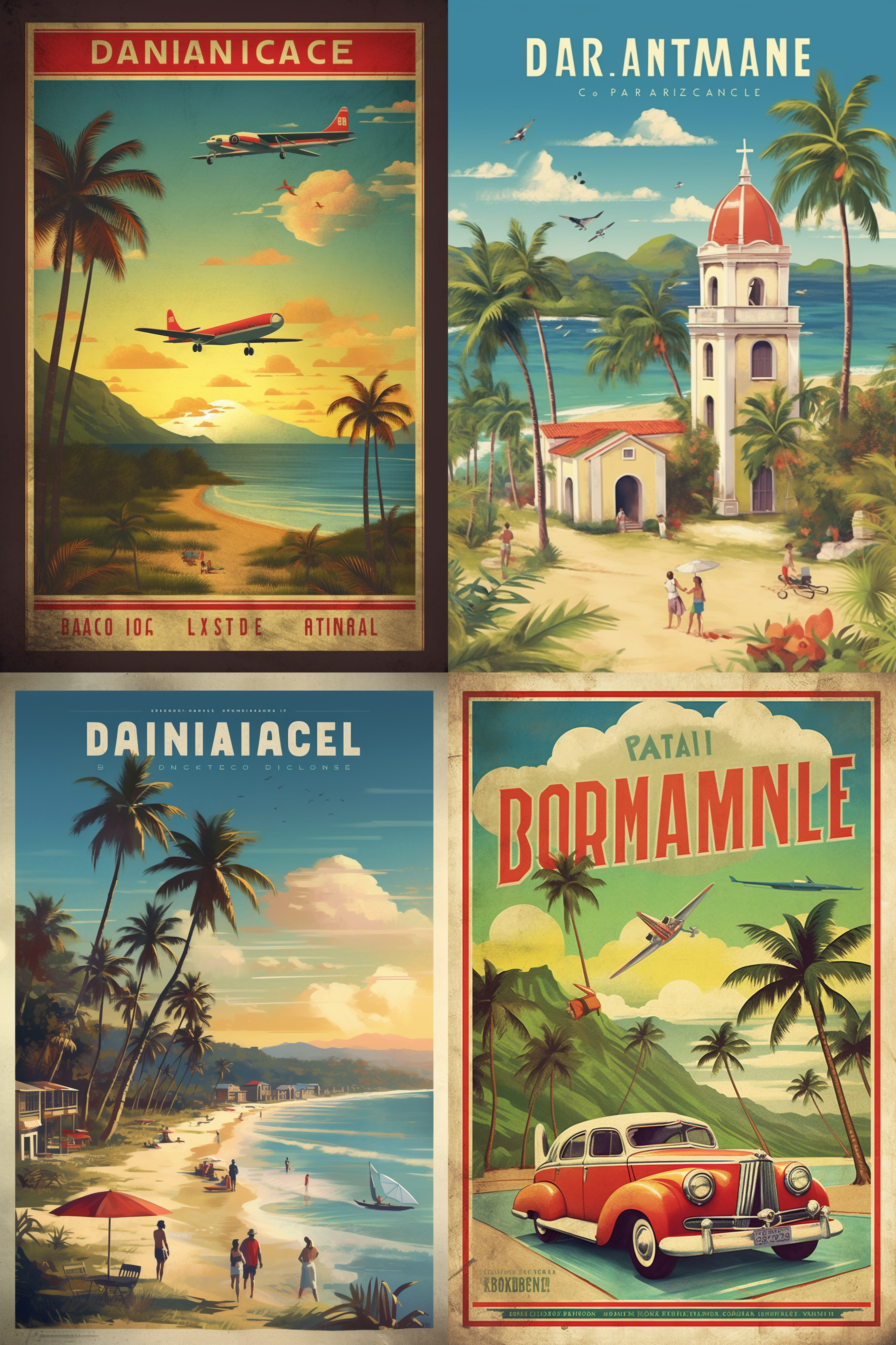 Ai Generated Vintage Posters, Midjourney Prompt for Travel Posters
