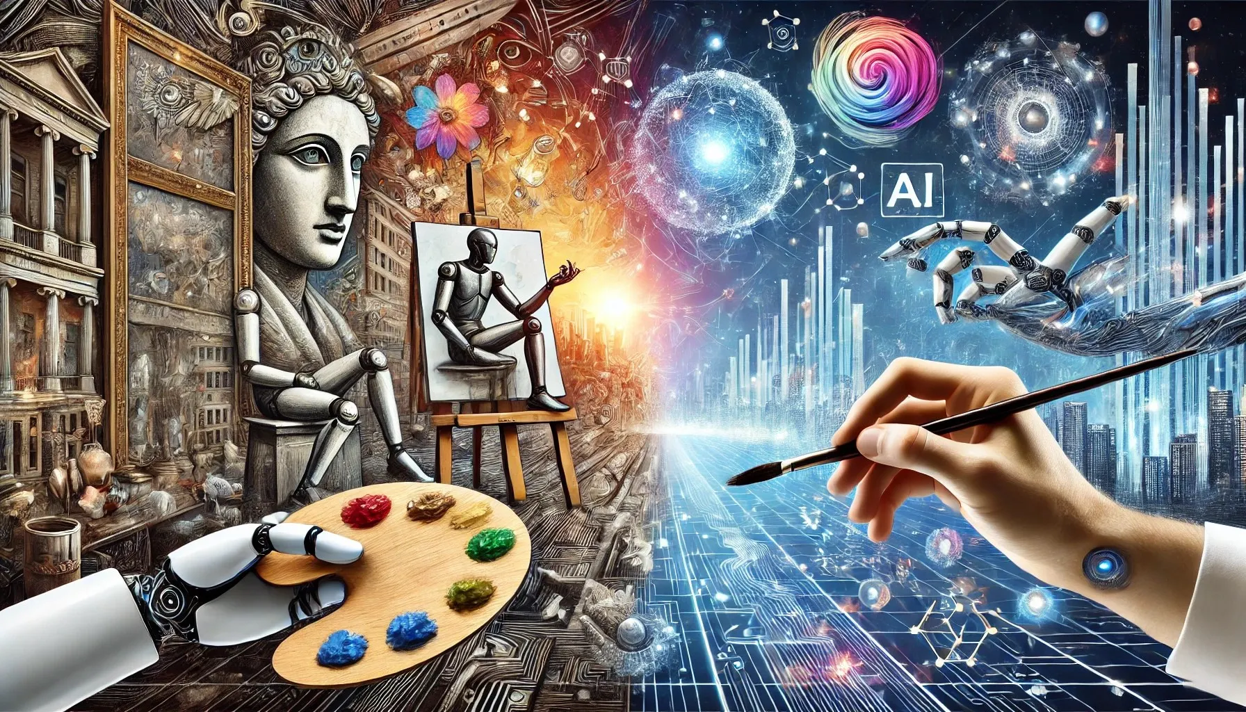 Illustration showing human-AI creativity and collaboration in design and innovation