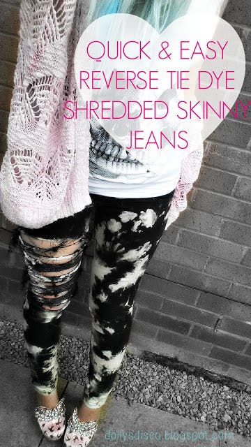 DIY BLEACH TIE DYE TUTORIAL: QUICK AND EASY REVERSE TIE DYE SHREDDED SKINNY  JEANS | by set free my gypsy soul | Medium