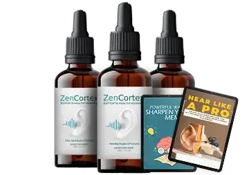 3 Bottles of ZenCortex saying underneath Try One 30 Day Supply $69 per Bottle90 Day Supply + 2 Free Ebooks $59 Per Bottle