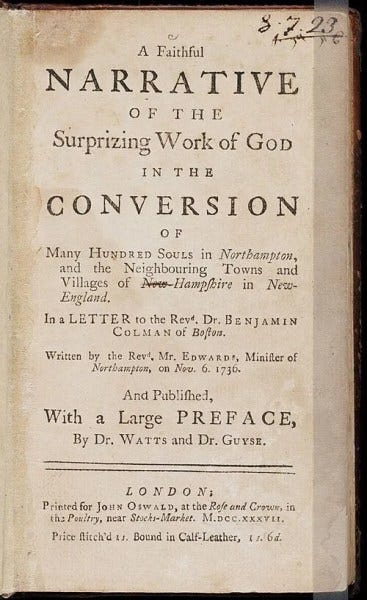 A Faithful Narrative of the Surprising Work of God, 1737. Image: Wikipedia
