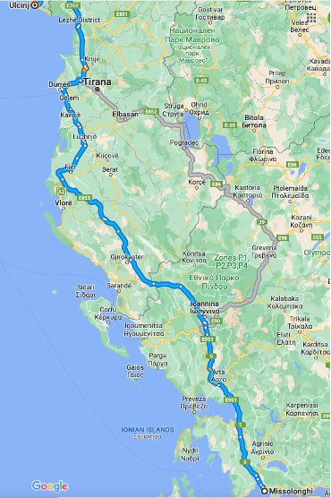 Path of George Michaelopoulos from Missolonghi to Dulcigno