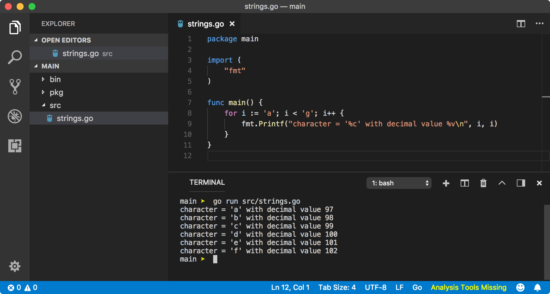 See string. Int golang. string golang. golang package utf-8. golang for loop.