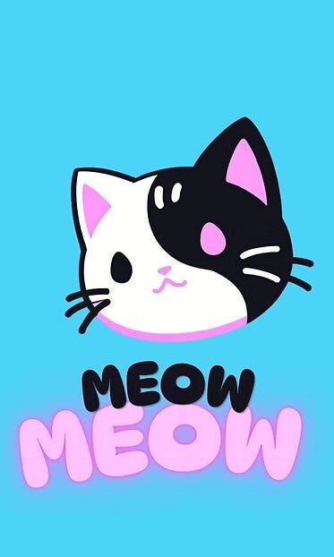 Cute Black & White Kawaii Cat “MEOW” Neon Design