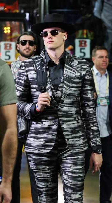 Joe Burrow Arrives at Super Bowl LVI Wearing Striped Suit [LOOK]