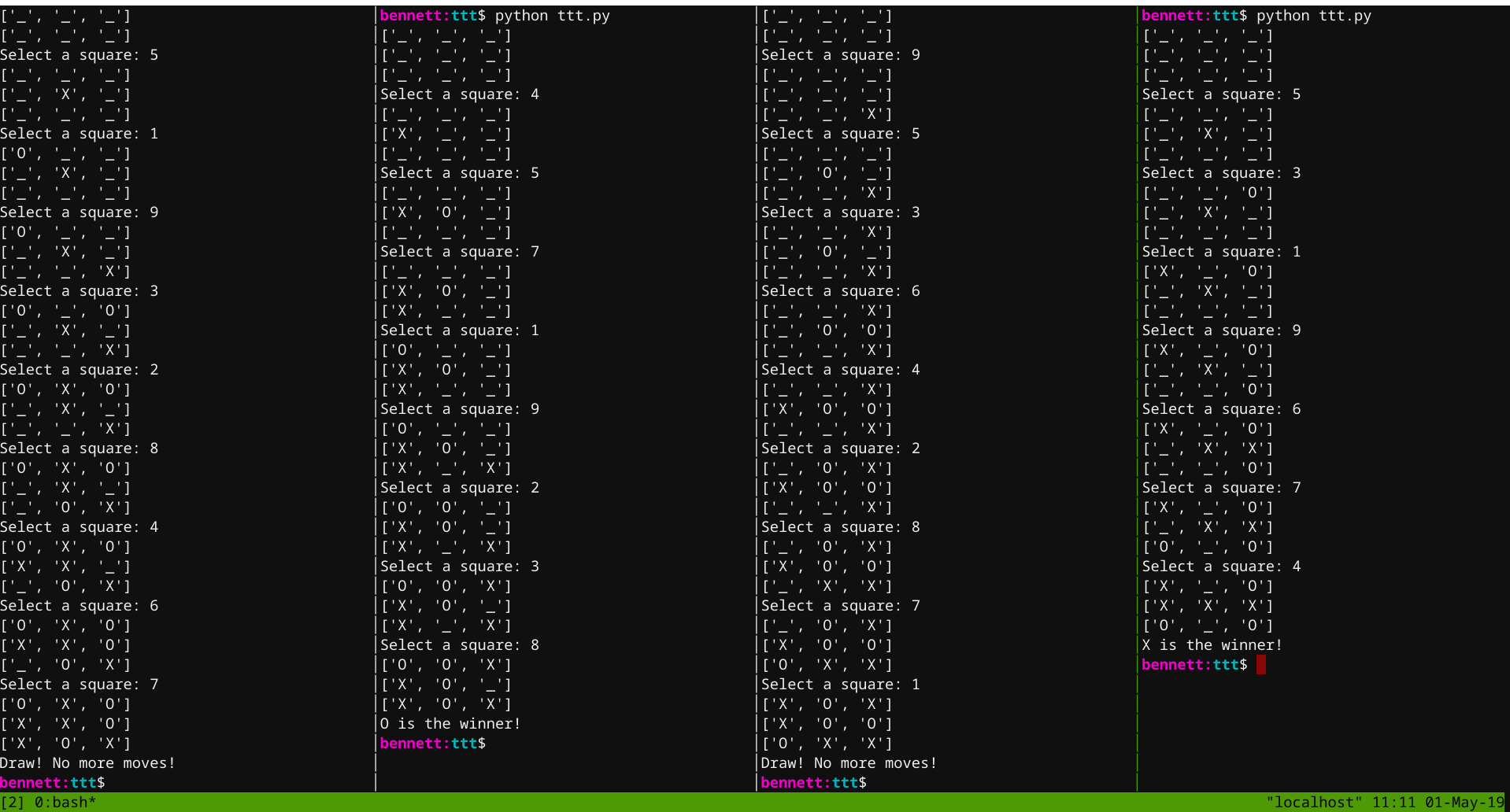 Tic-tac-toe series: Starting small with Python, by Bennett Garner