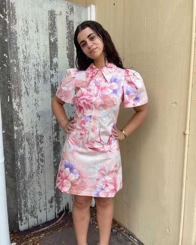 Leo Lin Brooke Shirt Sleeve Mini Dress — Swallow Print in Lush | by