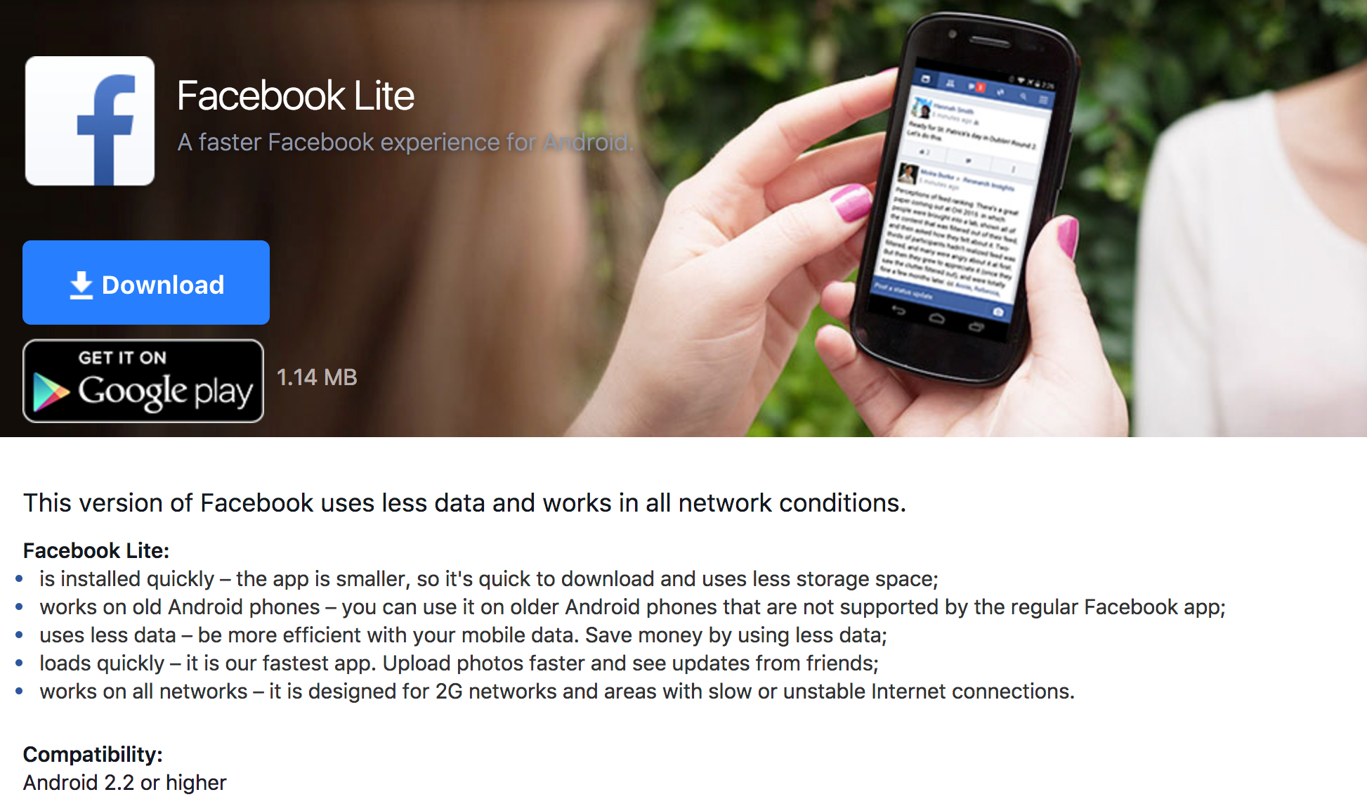Download Facebook Lite: Faster Facebook on Slow Mobile Internet