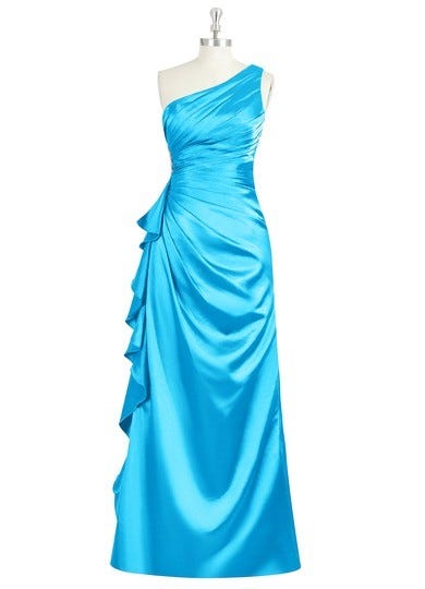 Pool Azazie Kamila — One Shoulder Side Zip Charmeuse Floor Length Dress