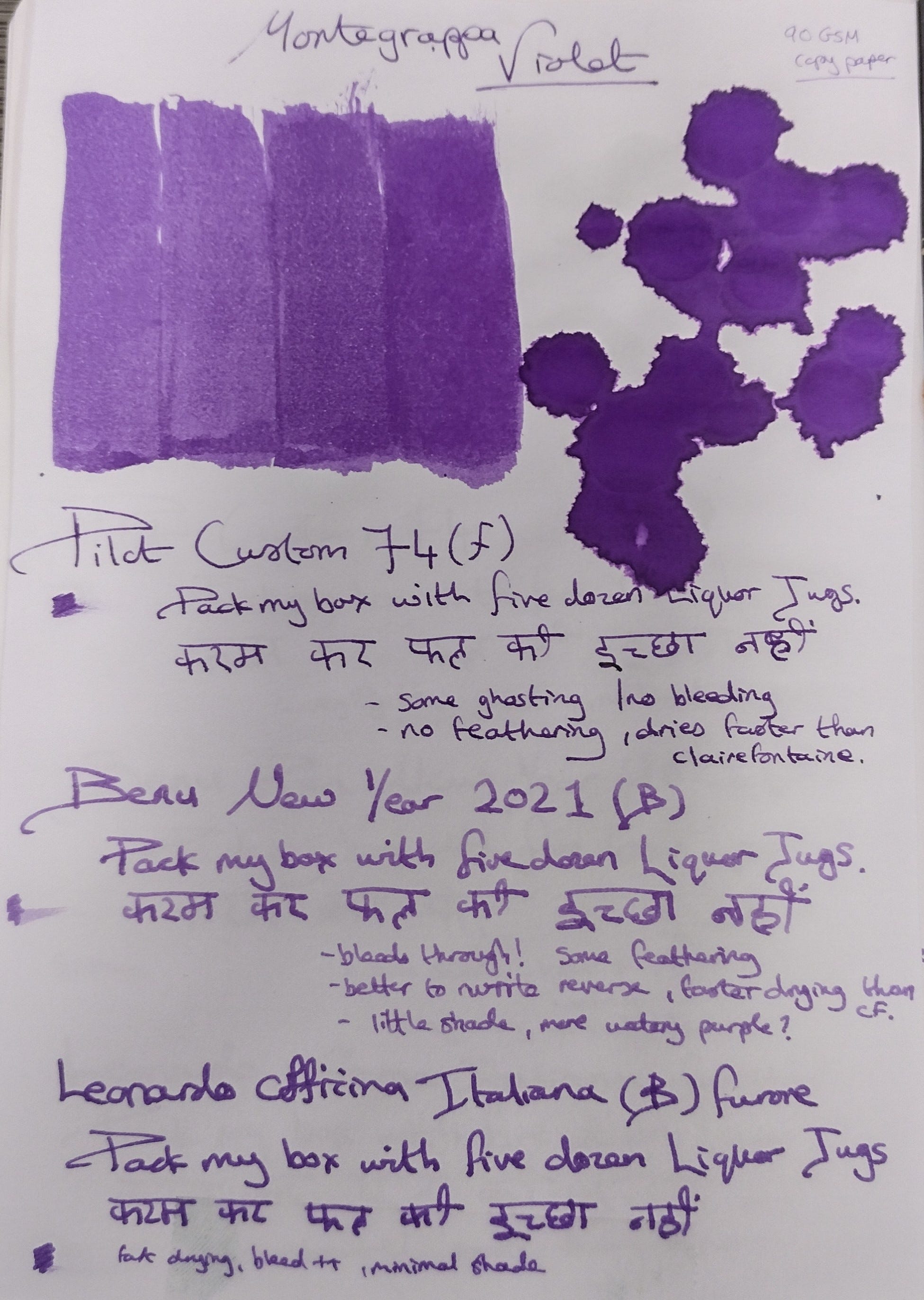 Fountain pen Ink review ~ Montegrappa Violet, by The Doctor's Scrawl