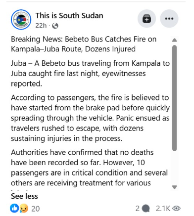 A screenshot of the video caption shared on Facebook