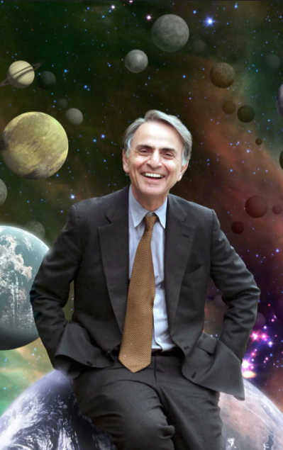 Carl Sagan, the writer of the 1994 book Pale Blue Dot. He described the image as “a mote of dust suspended in a sunbeam”. He was a scientist in the Voyager 1 mission. He worked on the Golden Record as well as gave the idea of clicking the picture.