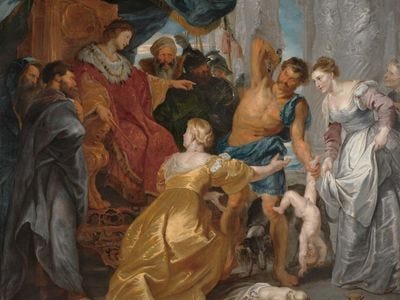 The Judgment of Solomon, oil on canvas by Peter Paul Rubens, c. 1617; in the Statens Museum for Kunst (National Gallery of Denmark), Copenhagen.