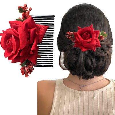 TEMPERIA (2pcs) Hair Accessories For Women & Girls — Stylish Red Rose  Artificial Bridal Brooch & Braid for Hairstyle of Bride, Wedding Party -  Sonika Queen - Medium