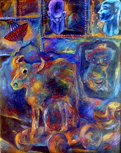 Title: Contrast-VI, Year: 1995, Size: 3' x 4', Medium: Mixed Media Exhibited Galleries: Kerala Lalithakala Akademi annual art exhibition 1995, Kochi, Kerala, India.