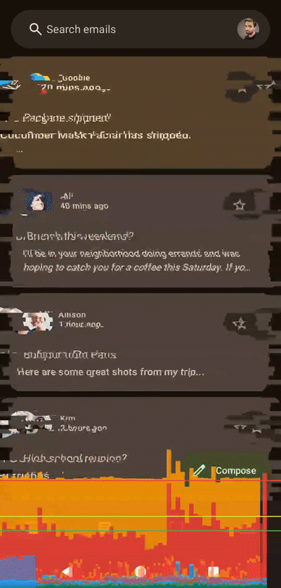 Shader left, compose right, no frame limit, applied to whole list, 100 slices
