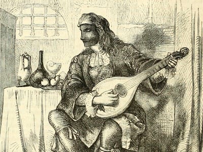 An engraving of the Man in the Iron Mask by Joseph Swain, 1860 (Wikimedia Commons)