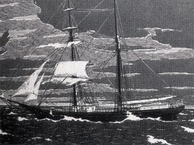 An engraving of the Mary Celeste by an unknown artist, c. 1870 (Wikimedia Commons)