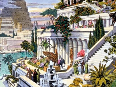 An engraving of the Hanging Gardens of Babylon by an unknown artist, c. nineteenth century (Wikimedia Commons)